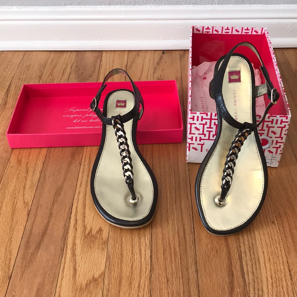 Elaine Turner Black and Gold Sandals, size 8, EUC - Picture 2 of 6